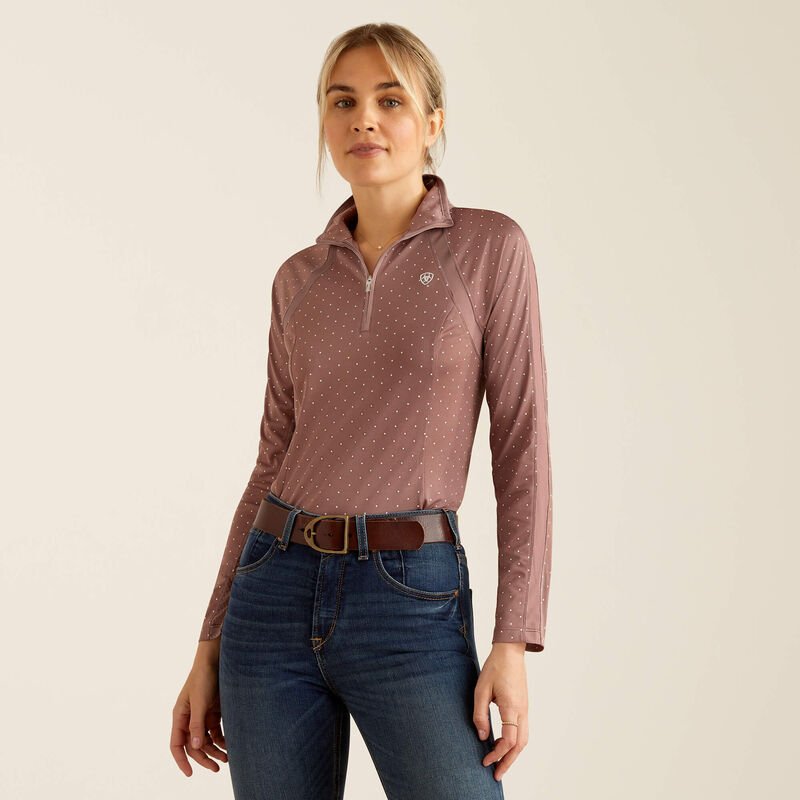 Ariat AW24 Womens Sunstopper 3.0 1/4 Zip Base Layer - Twilight Mauve Dot - XS