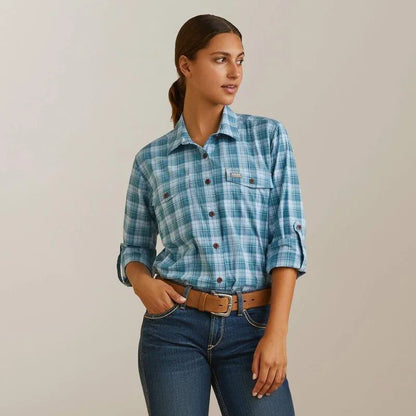 Ariat Womens Rebar Made Tough DuraStretch Work Shirt - Clear Sky Plaid - XS