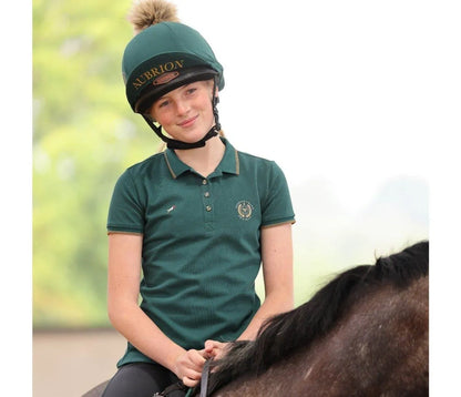 Aubrion SS24 Team Polo Shirt - Young Rider - Green - 7/8 Years