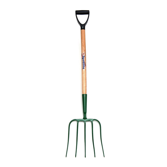 Fynalite Manure Fork 5 Prong Ash Handle D - Grip - Green - 32"