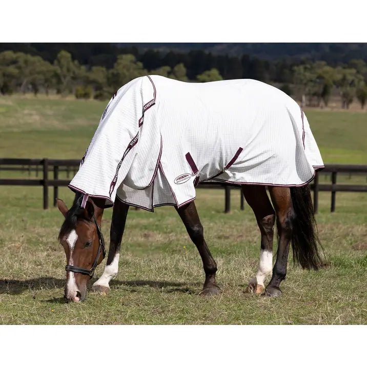 Weatherbeeta Hybrid Seasons Combo Neck Fly Rug - White/Maroon - 4'0