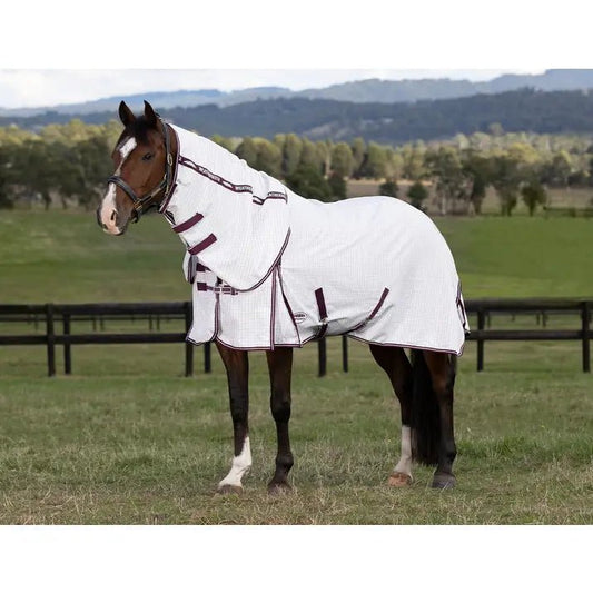 Weatherbeeta Hybrid Seasons Combo Neck Fly Rug - White/Maroon - 4'0