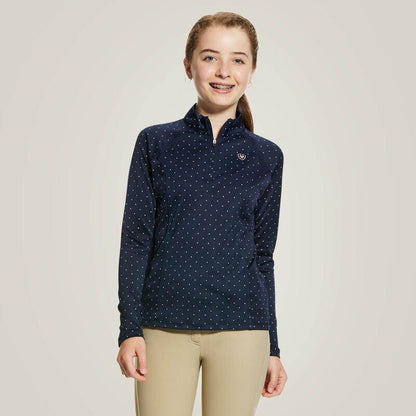 Ariat Girls Sunstopper 2.0 Quarter Zip Baselayer - Navy Dot - L