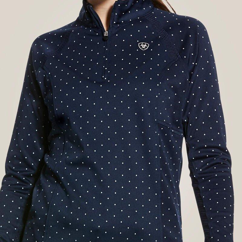 Ariat Girls Sunstopper 2.0 Quarter Zip Baselayer - Navy Dot - L