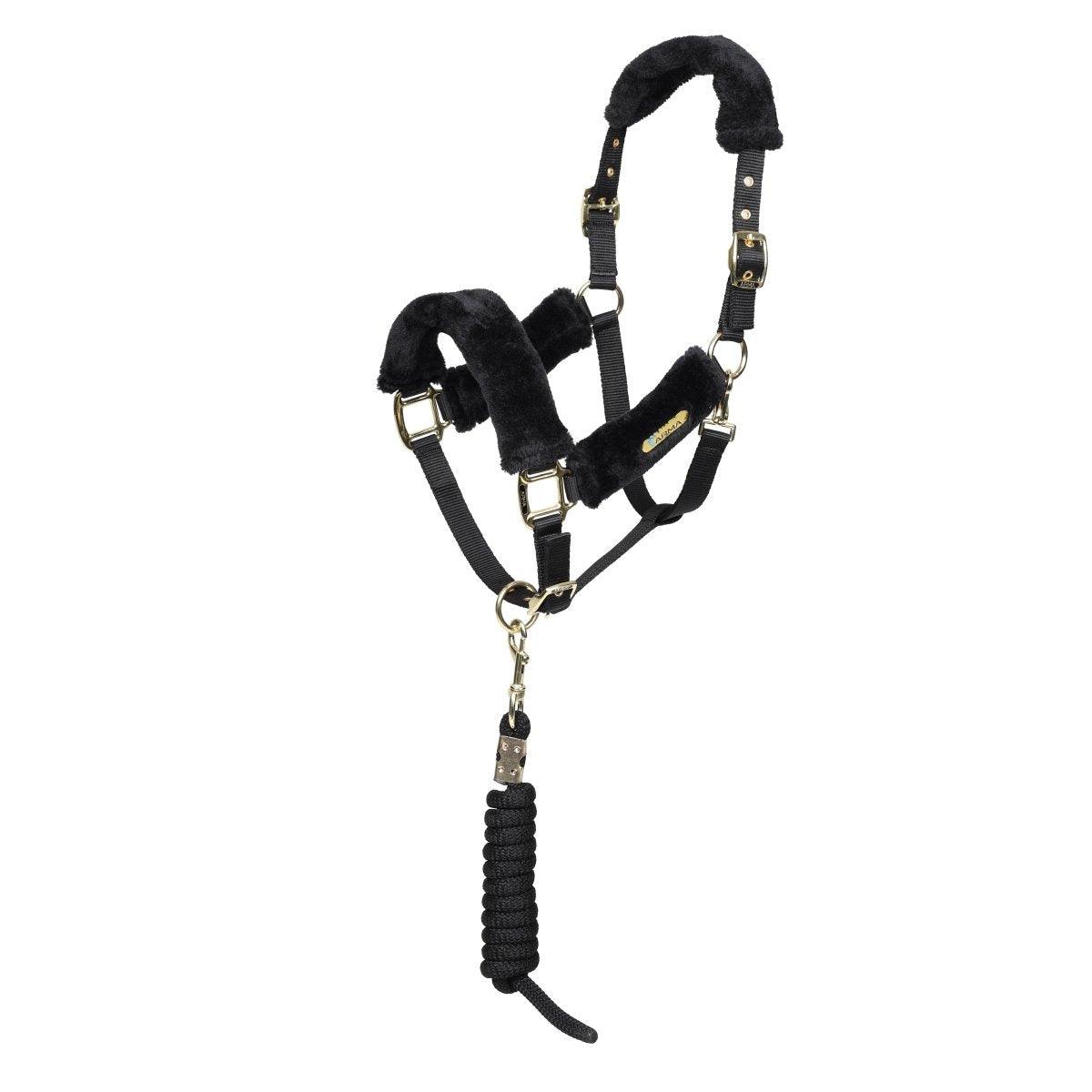 ARMA Faux Fur Headcollar & Lead Rope - Black - Cob