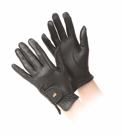 Aubrion Estade Premium Leather Riding Gloves - Child - Black - L