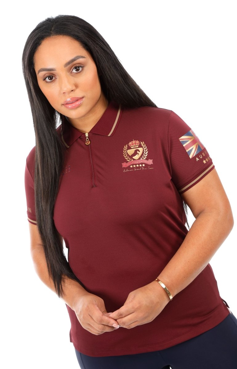 Aubrion Team Tech Polo - Burgandy - Lge