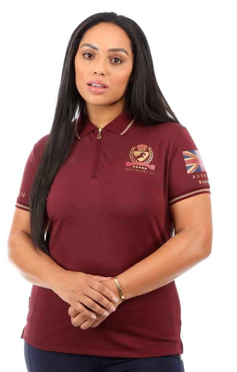 Aubrion Team Tech Polo - Burgandy - Lge