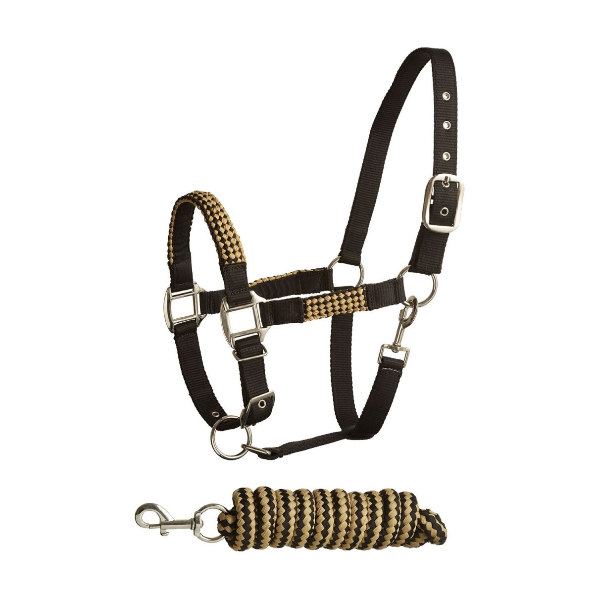 Bitz Soft Handle Two Tone Headcollar/Lead Rope - Black/Gold - Full