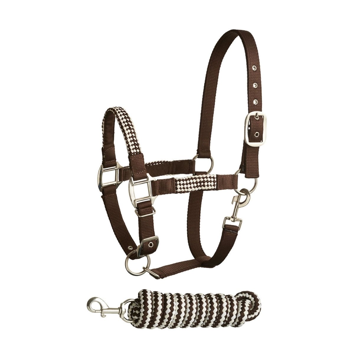 Bitz Soft Handle Two Tone Headcollar/Lead Rope - Brown/Cream - Cob