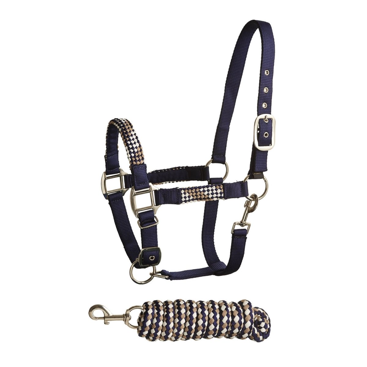 Bitz Soft Handle Two Tone Headcollar/Lead Rope - Navy/Taupe - Cob