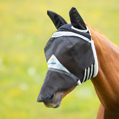 FlyGuard Pro Field Durable Fly Mask With Ears & Nose - Black - Small Pony