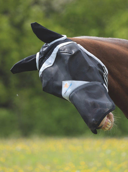 FlyGuard Pro Field Durable Fly Mask With Ears & Nose - Black - Small Pony