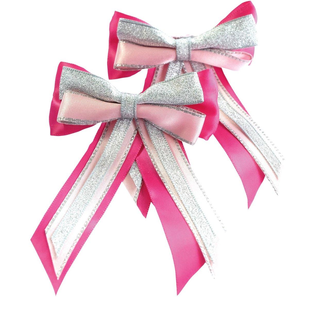 Showquest Piggy Bow & Tails - Cerise/Pale Pink/Silver -